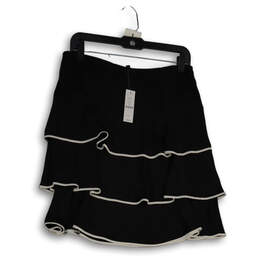 NWT Womens Black Ruffle Tiered Side Zip Short A-Line Skirt Size 8