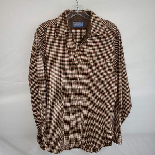 Pendleton Woolen Mills Wool Full Button Up Brown Checkered Shirt Size M image number 1