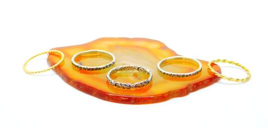 Or Paz Israel 925 & Vermeil Granulated Hammered Twisted & Floral Stacking Band Rings Set 6.8g image number 4