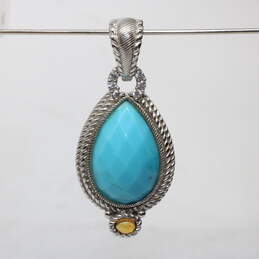 Judith Ripka Signed Sterling Silver Turquoise, Citrine, & CZ Accent Pendant - 10.4g alternative image