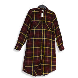 NWT Womens Multicolor Plaid Long Sleeve Front Button Shirt Dress Size S