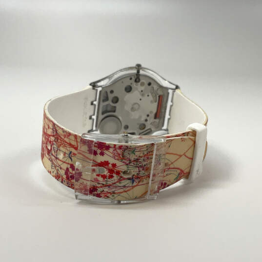 Designer Swatch Multicolor Floral Strap Round Dial Quartz Analog Wristwatch image number 3