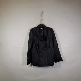 Womens Long Sleeve Collared Full-Zip Leather Jacket Size 2X