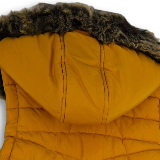 Womens Yellow Faux Fur Hooded Pockets Full-Zip Puffer Vest Size S/CH image number 4