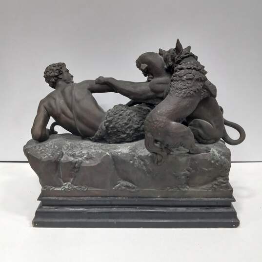 Shepherd with His Dog Fighting a Panther Cast Metal Statue image number 4