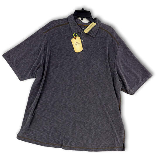 NWT Mens Gray Heather Short Sleeve Collared Side Slit Polo Shirt Size XXL image number 1