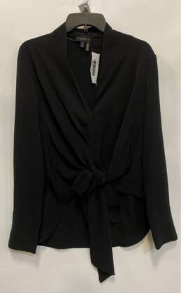 NWT Donna Karan Womens Black High-Low Hem Tie Front V-Neck Blouse Top Size S