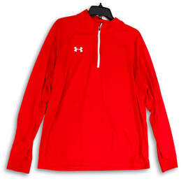 Mens Red Mock Neck Quarter Zip Long Sleeve Pullover Athletic Jacket Size L