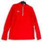 Mens Red Mock Neck Quarter Zip Long Sleeve Pullover Athletic Jacket Size L image number 1