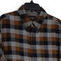 Mens Blue Brown Check Collared Long Sleeve Button-Up Shirt Size XL image number 3