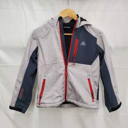 Snozu Boys Gray & Red Trim 100% Polyester Full Zip Hooded Jacket Size M 10-12
