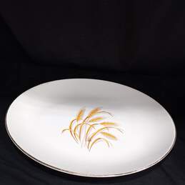 Bundle of 7 Homer Laughlin Golden Wheat White & Gold Tone Trim Ceramic Plates w/2 Matching Bowls and Serving Platter alternative image