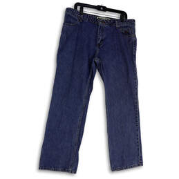 Womens Blue Denim Medium Wash Pockets Stretch Straight Leg Jeans Size 16P