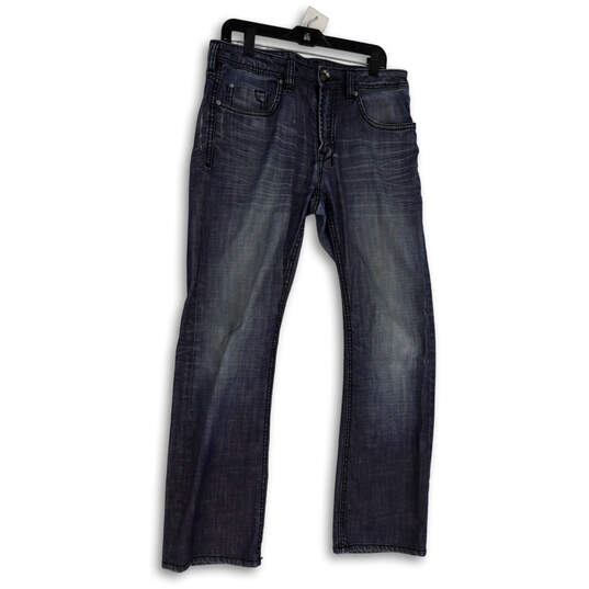 Mens Blue Denim Medium Wash Stretch Pockets Straight Leg Jeans Size 33 image number 1