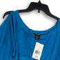 NWT Womens Blue Ruched Short Sleeve Round Neck Pullover Blouse Top Size L image number 3