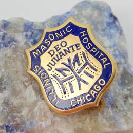 VTG 10K Gold Chicago Illinois Masonic Hospital Enamel Shield Brooch 3.6g