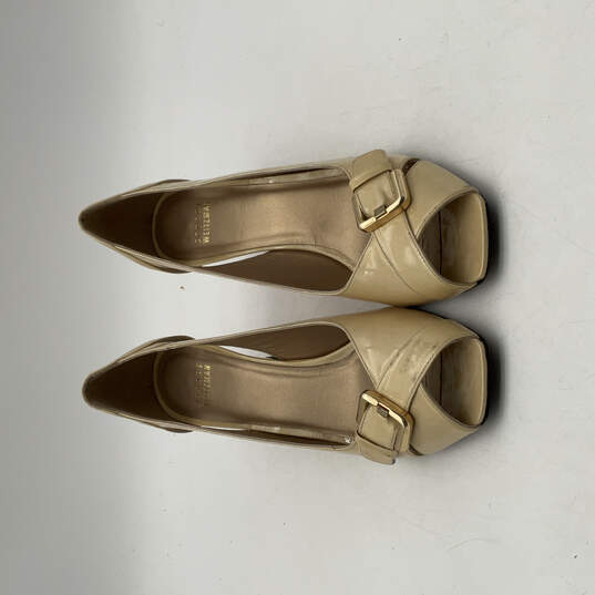 Womens Beige Leather Classic Peep Toe Slip-On Wedge Pump Heels Size 9 image number 1