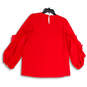 Womens Red Balloon Sleeve Round Neck Back Keyhole Blouse Top Size Large image number 2