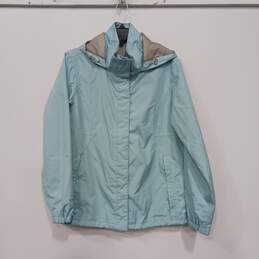 Eddie Bauer Women's Light Blue WeatherEdge Hooded Rain Jacket (Size L)