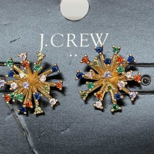Designer J. Crew Gold-Tone Snowflake Multicolor Rhinestone Stud Earrings image number 4