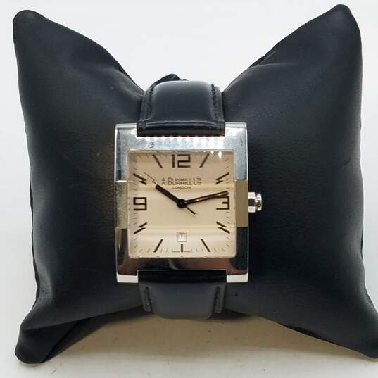 A. Dunhill London Swiss 30mm Tank with Black leather Strap Men's Quartz Watch image number 2