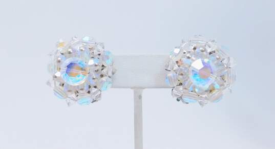 Vintage Aurora Borealis Necklace Multi Strand Bracelet & Clip On Earrings 121.5g image number 2