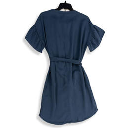 NWT Womens Blue Round Neck Short Sleeve Belted Shirt Dress Size 8 alternative image