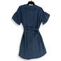 NWT Womens Blue Round Neck Short Sleeve Belted Shirt Dress Size 8 image number 2