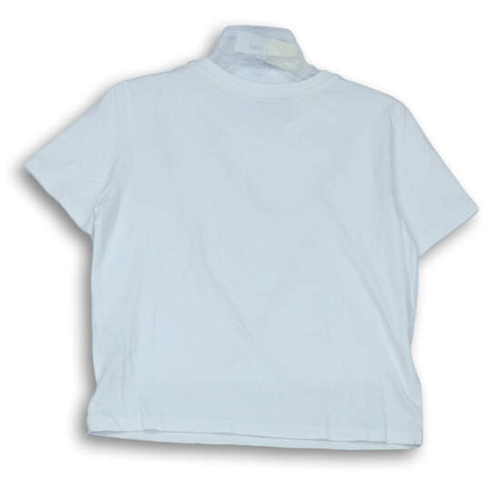 NWT Womens White Rhinestone Round Neck Short Sleeve Pullover T-Shirt Size S image number 2