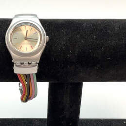 Designer Swatch Silver-Tone Round Dial Adjustable Strap Analog Wristwatch