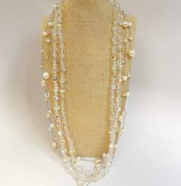 Vintage Silvertone Aurora Borealis Crystals & White Faux Pearls Beaded Necklaces 180.4g alternative image