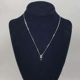 AD 14k White Gold Diamond Sapphire Pendant Necklace 4.1g