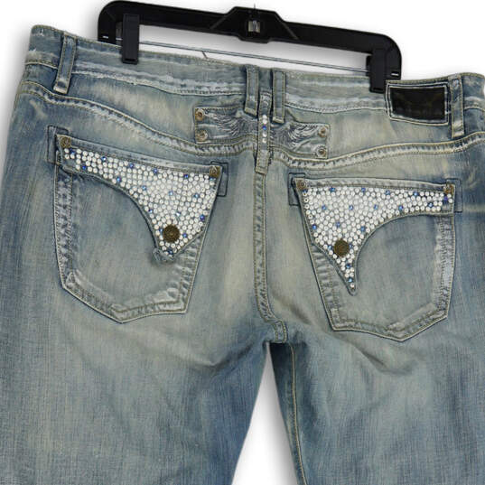 Womens Blue Denim Medium Wash 5-Pocket Design Bootcut Jeans Size 44 image number 4