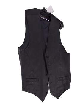 Mens Black Leather Sleeveless Pockets Button Front Vest Size XL alternative image