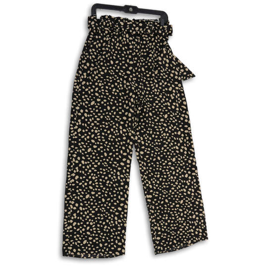 Womens Black Beige Animal Print Straight Leg Paperbag Pants Size Small image number 1