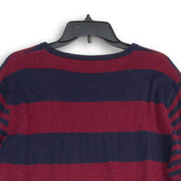 Mens Red Blue Striped Crew Neck Long Sleeve Pullover Sweater Size XL