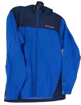 Mens Blue Full Zip Long Sleeve Hooded Rain Jacket Size S
