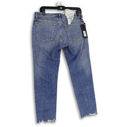 NWT Womens Blue Denim Distressed Raw Hem Straight Leg Jeans Size 28 alternative image