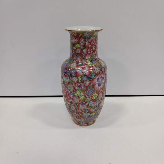 Pink Floral Pattern w/ Gold Accent Porcelain Vase image number 2