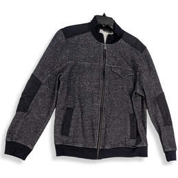 Mens Gray Black Fleece Mock Neck Pockets Long Sleeve Full-Zip Jacket Sz XL