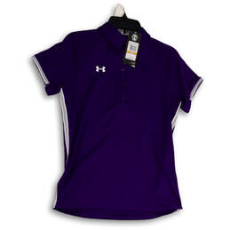 NWT Womens Purple Short Sleeve Collared Button Up Pullover Polo Shirt Sz S