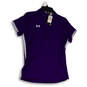 NWT Womens Purple Short Sleeve Collared Button Up Pullover Polo Shirt Sz S image number 1