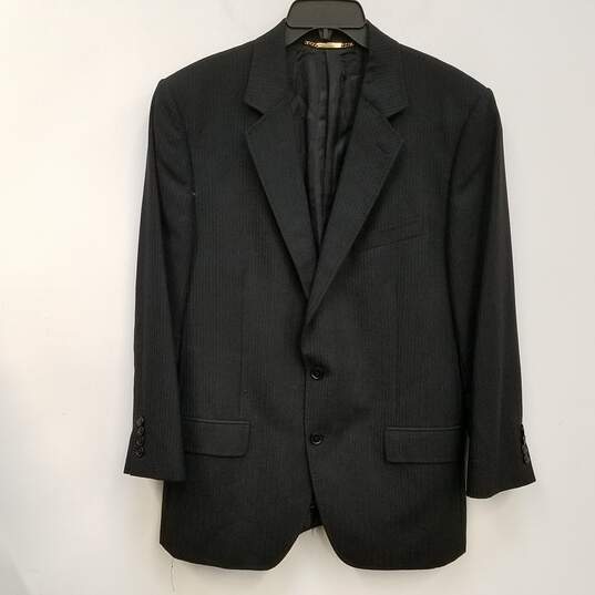 Mens Black Pinstripe Long Sleeve Single Breasted Blazer Jacket Size 54 image number 1