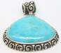 Barse 925 Southwestern Composite Turquoise Cabochon Scrolled Overlay Teardrop Statement Pendant 50.8g image number 4
