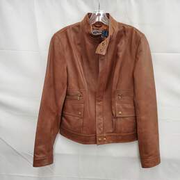 American Living WM's 100% Genuine Leather Brown Bomber Jacket Size L