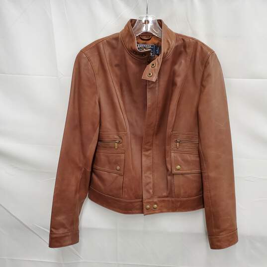 American Living WM's 100% Genuine Leather Brown Bomber Jacket Size L image number 1