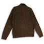 Womens Brown Knitted Mock Neck 1/4 Button Long Sleeve Pullover Sweater Sz L image number 2