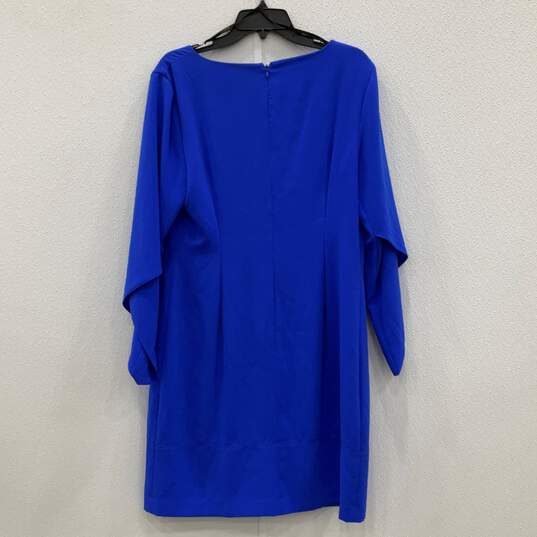 NWT Laundry By Shelli Segal Womens Blue V-Neck Back Zip Shift Dress Size 12 image number 2