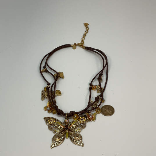 Designer Kirks Folly Gold-Tone Multi Strand Butterfly Pendant Necklace image number 3