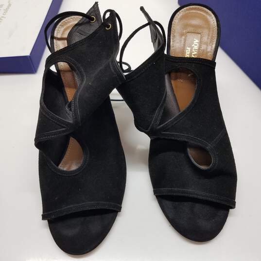 AUTHENTICATED Aquazzura Sexy Thing 105 Black Suede Cutout Peep Toe Sandals Size 36.5 image number 2